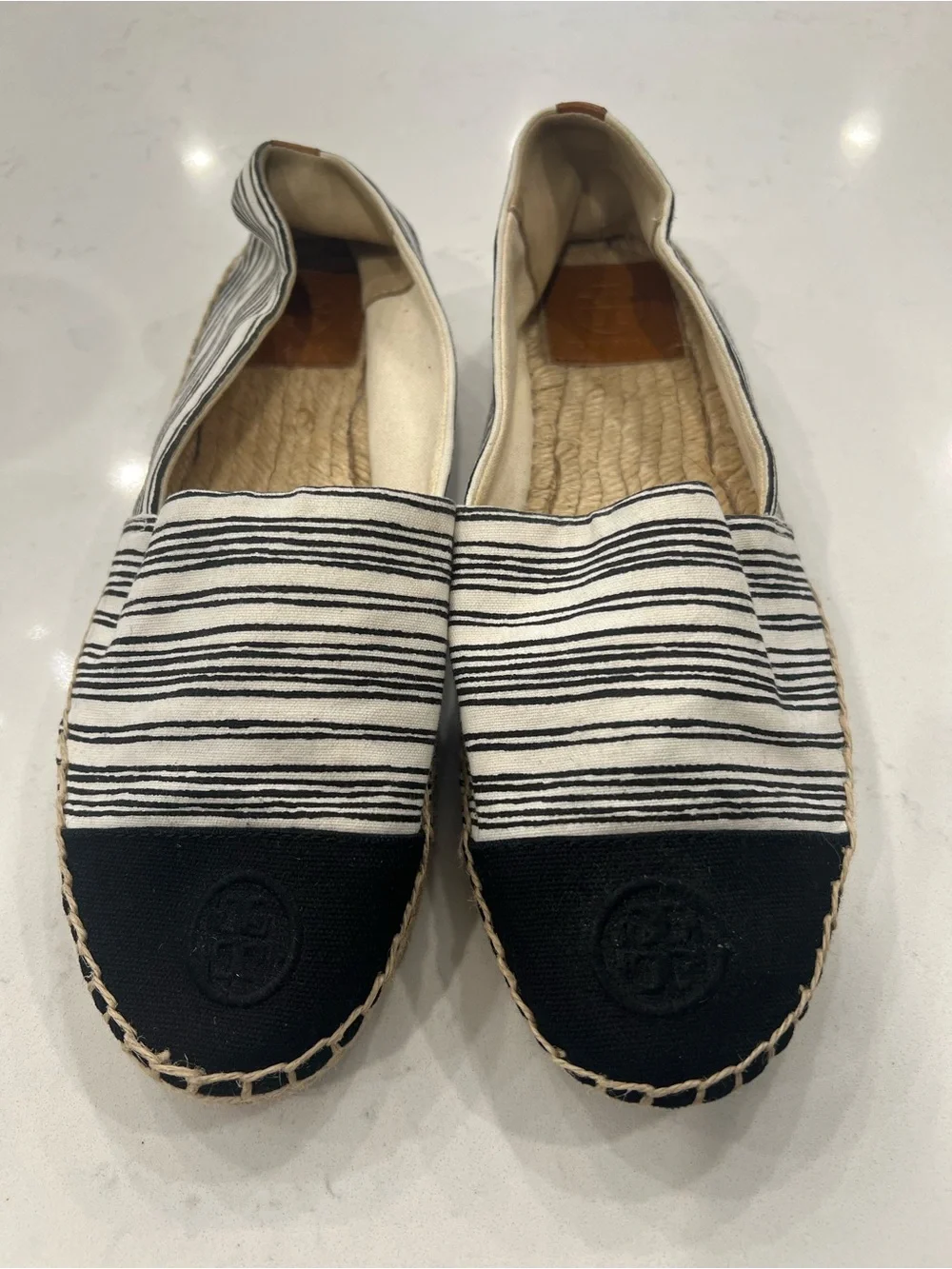 NWOT Tory Burch Black & White Striped Espadrille flats size 9.5